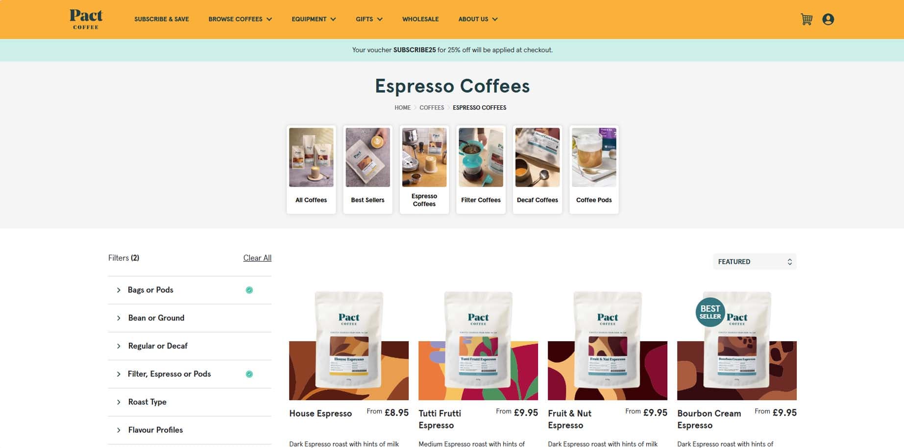 Pact Coffee subscription and delivery website, desktop view 2 of 3