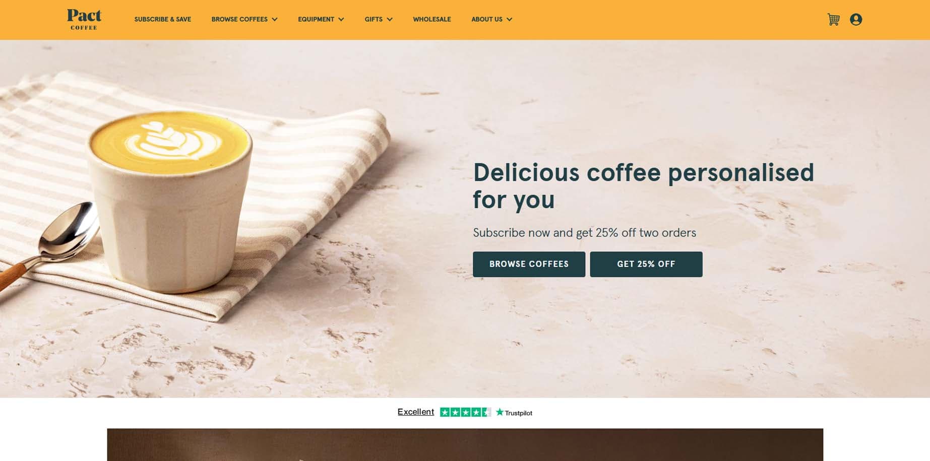 Pact Coffee subscription and delivery website, desktop view 1 of 3