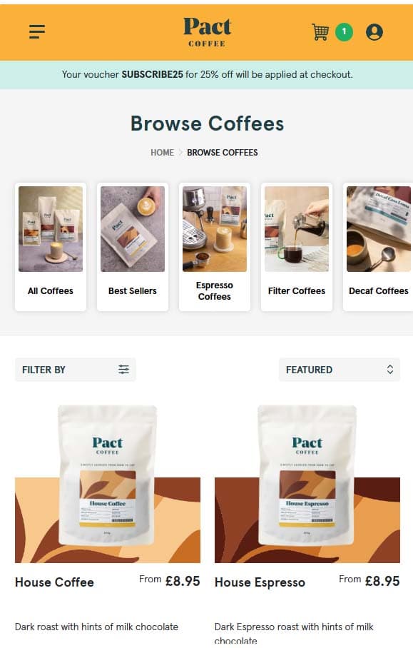 Pact Coffee subscription and delivery website, mobile view 3 of 3