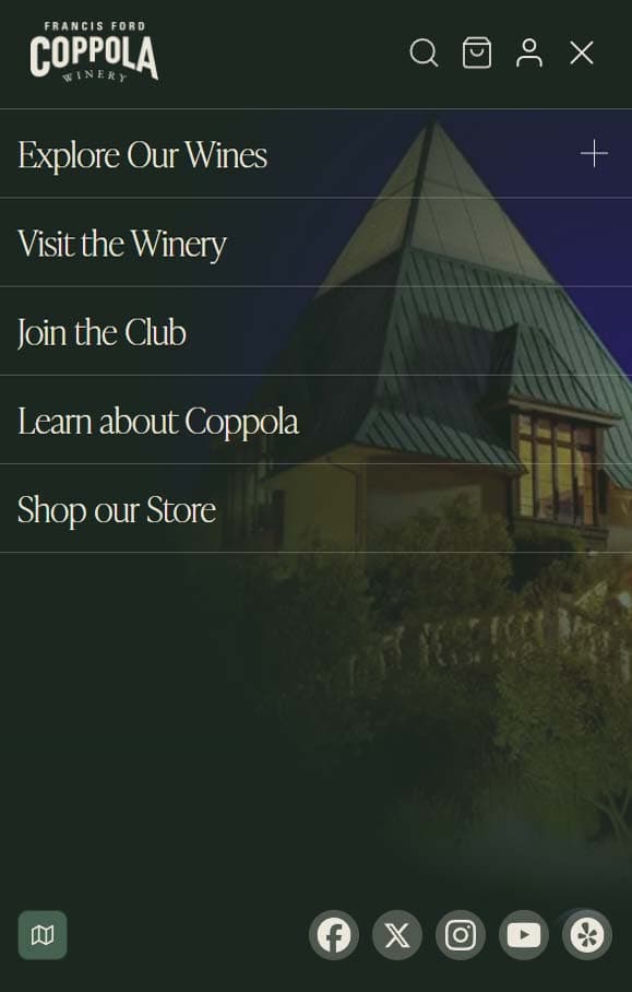 Francis Ford Coppola Winery website, mobile view 1 of 3