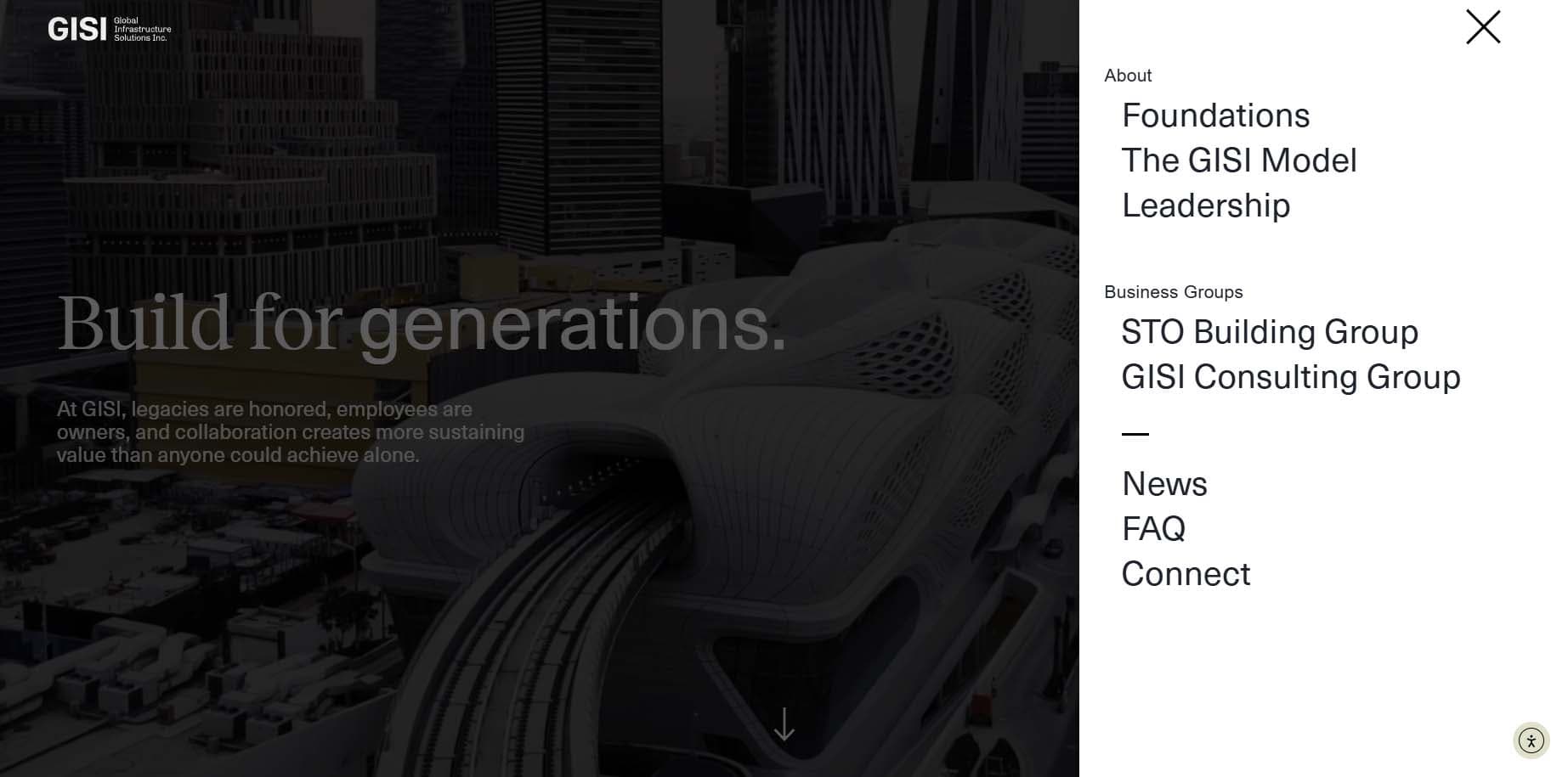 GISI global infrastructure website, desktop view 2 of 3