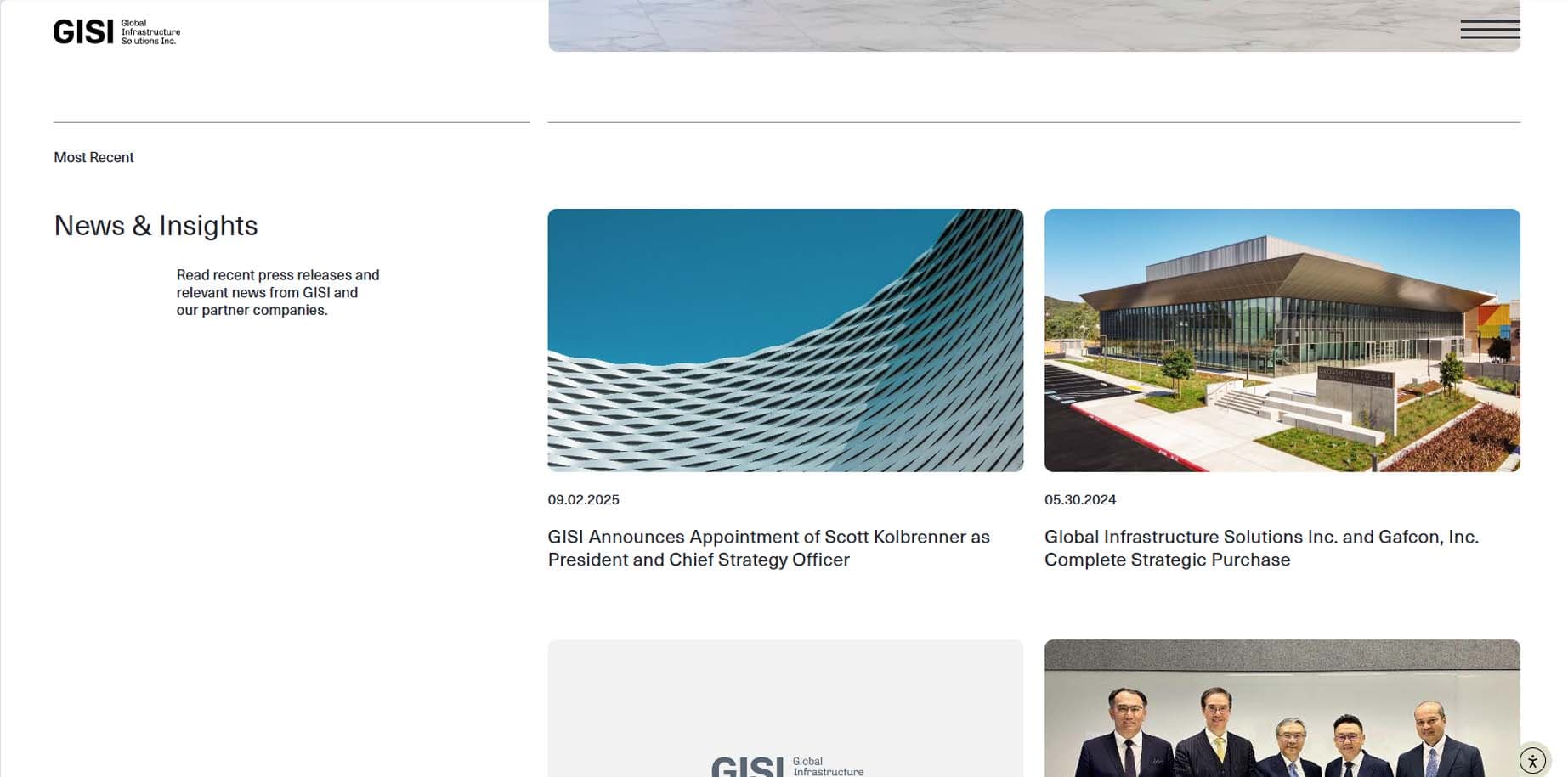GISI global infrastructure website, desktop view 3 of 3