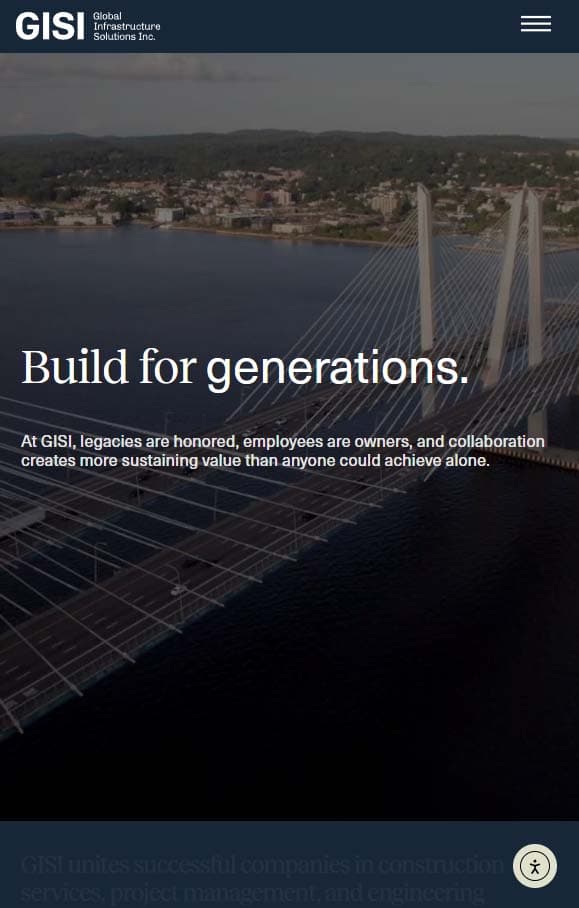 GISI global infrastructure website, mobile view 1 of 3