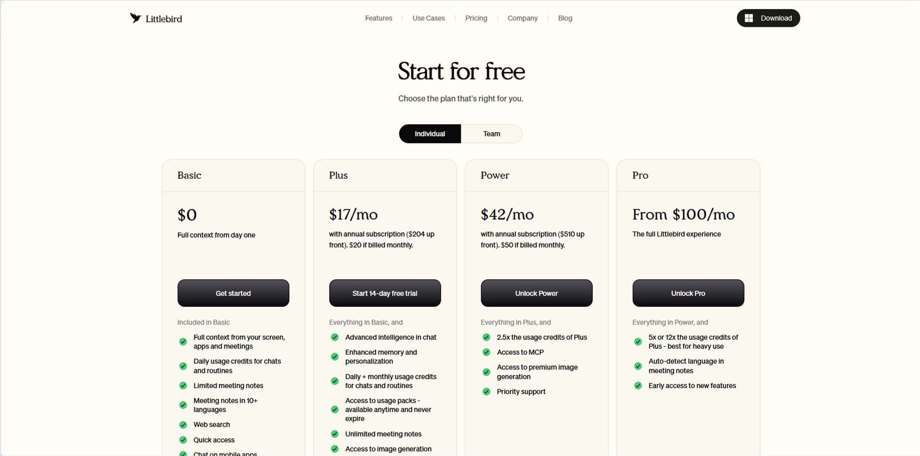 Littlebird AI product marketing website, desktop view 3 of 3