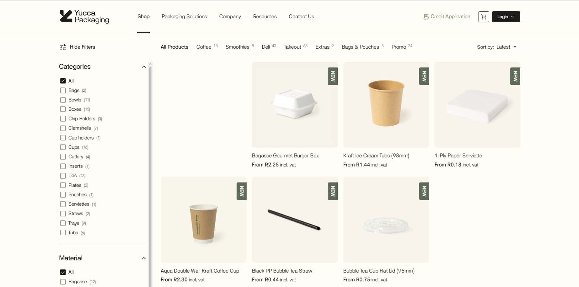 Yucca Packaging WooCommerce website, desktop view 3 of 3