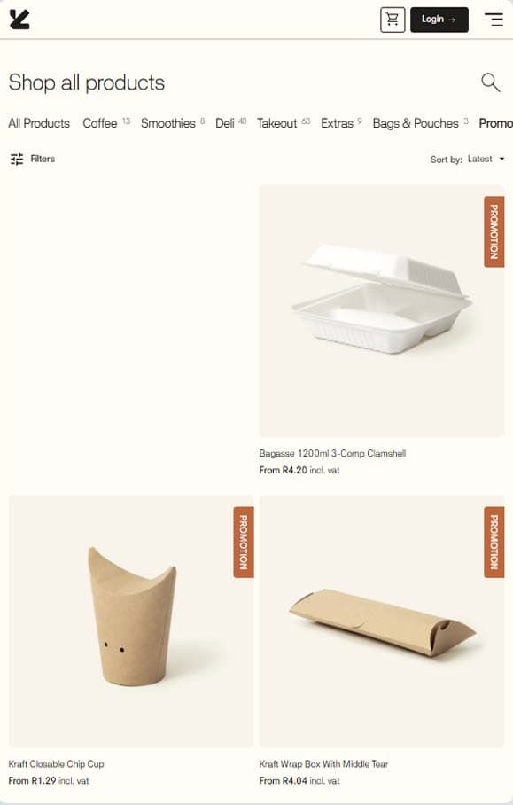 Yucca Packaging WooCommerce website, mobile view 3 of 3
