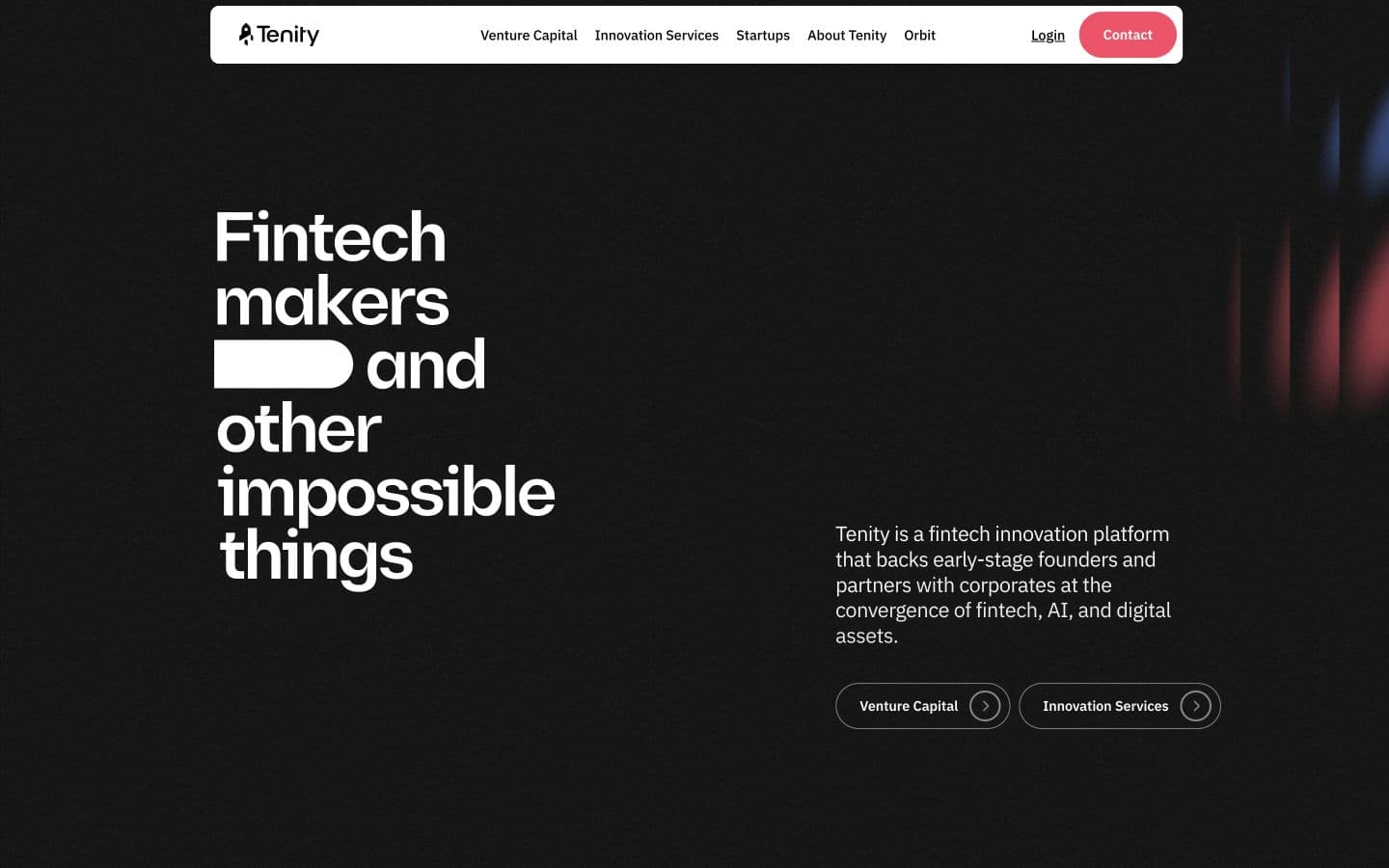 Tenity fintech innovation platform homepage