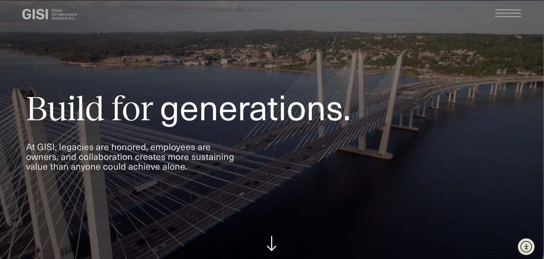GISI website homepage showing the Build for generations message over a major bridge infrastructure project